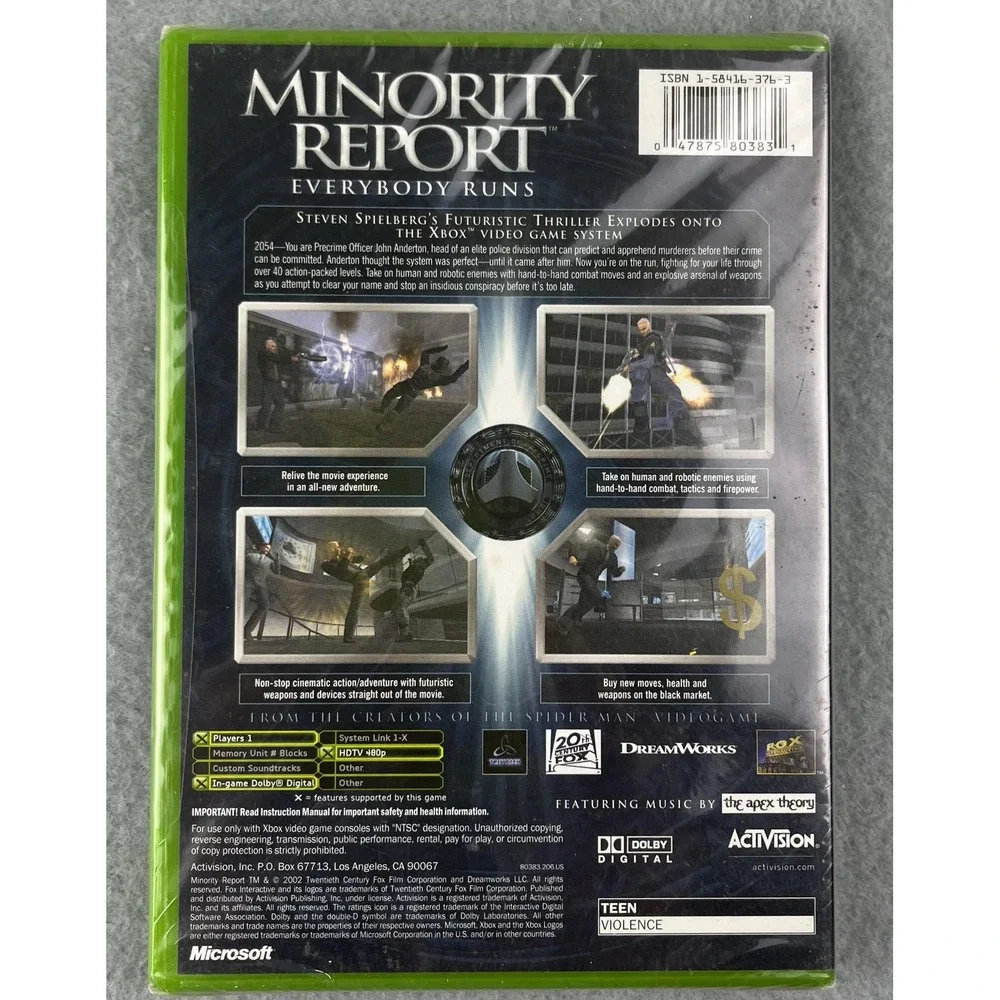 Vintage Minority Report Everybody Runs Xbox Video Game Activision Sealed NEW‎